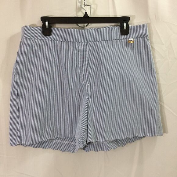 Anne Klein Pull-On Shorts L Stripe Stretch Scalloped Hem Railroad Stripe - Picture 1 of 5